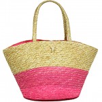 Straw Tote: Woven Wheat Straw Tote - 2 Tones - Pink - BG-R11053PK